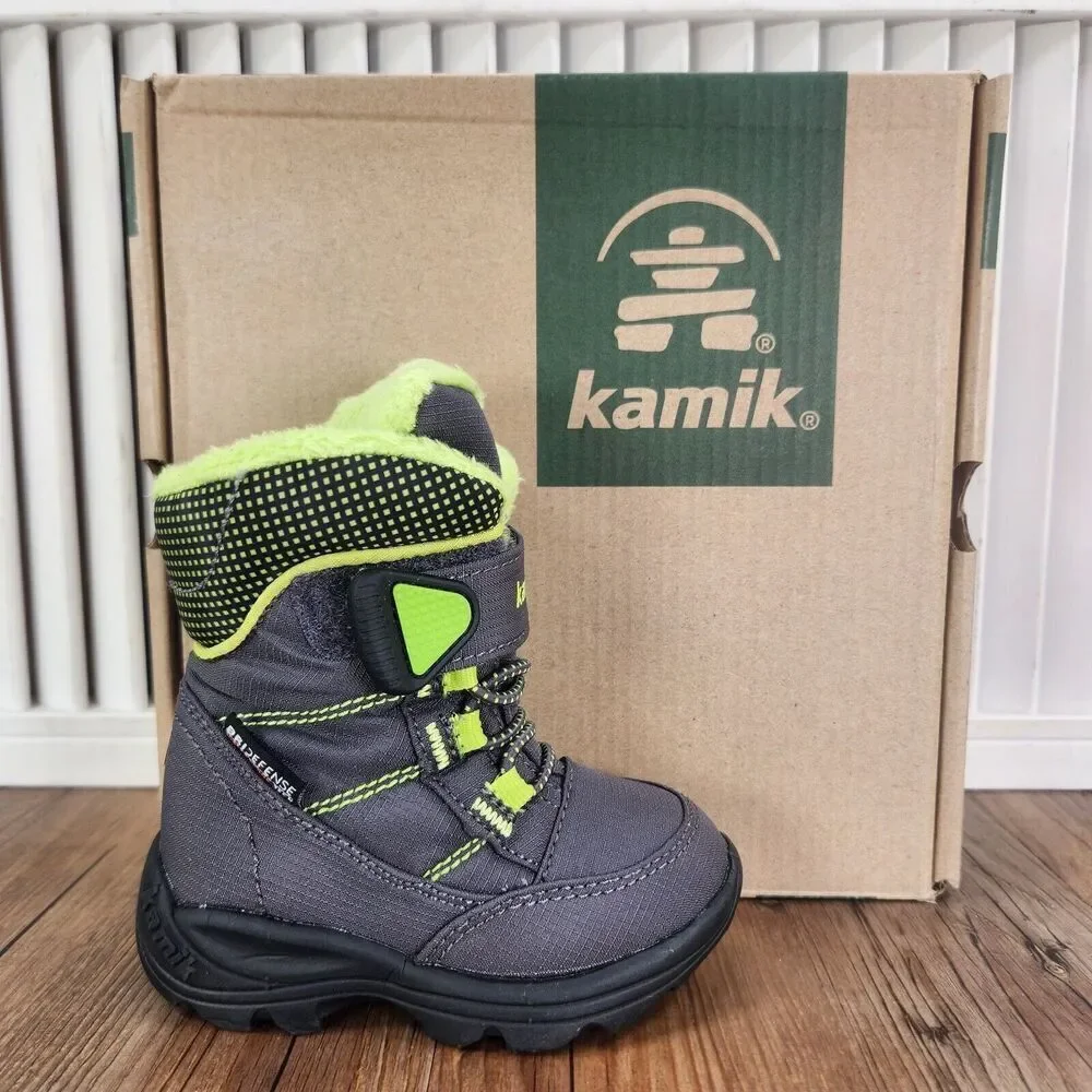 Kamik Stance Toddler 5 Gray Green Vegan Winter Waterproof Insulated Snow Boots
